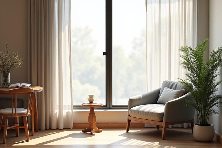 Уютный уголок для чтения у окна в кафе