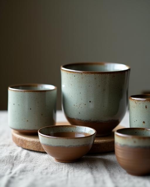 Крупный план керамической чайной посуды ручной работы