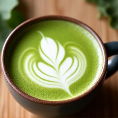 Матча латте с латте-артом в керамической чашке