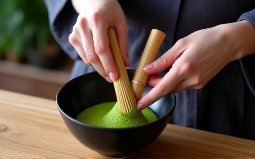 Процесс приготовления чая матча во время чайной церемонии